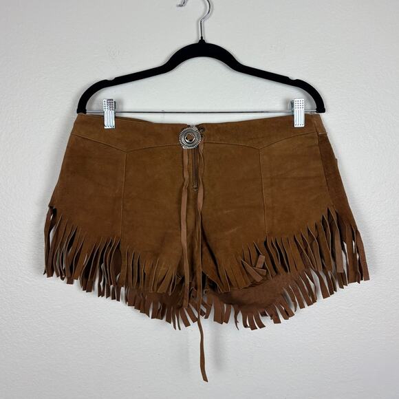 One Teaspoon Suede Leather Morrison Woodstock Festival Fringe Bolo Tie Shorts 12 - Picture 2 of 8